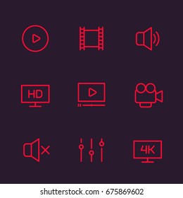 video player icons set, linear
