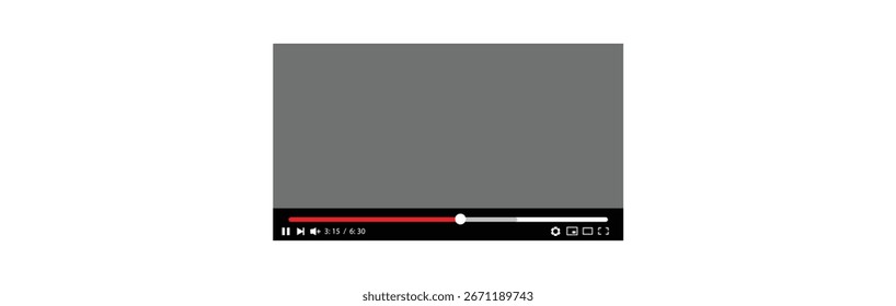 video player interface with a dark background, featuring a large play button, progress bar
