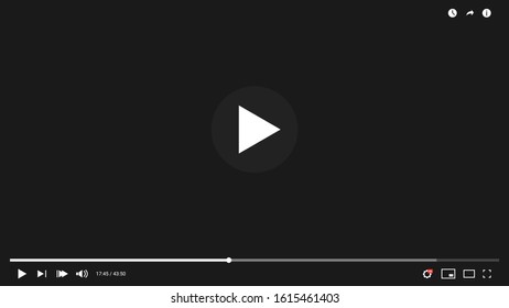 Video player interface design. Multimedia player,  frame with buttons and empty screen. Mock up of video channel bar. Vector