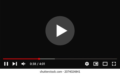 Video player interface design template. Full frame video player elements mockup template.