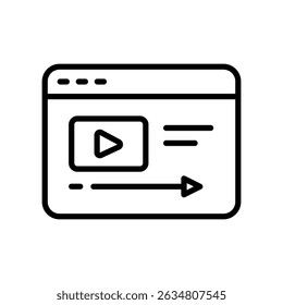 Ícone da interface do player de vídeo Janela do navegador da Web com botão de reprodução e barra de progresso em design minimalista