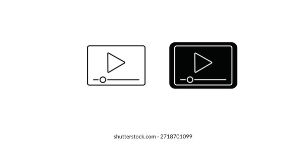 Ícones da interface do reprodutor de vídeo em contorno e estilos sólidos