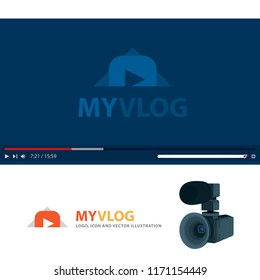 Video player interface illustration. Video player and digital camera.
Social media logo. Video blog design template.