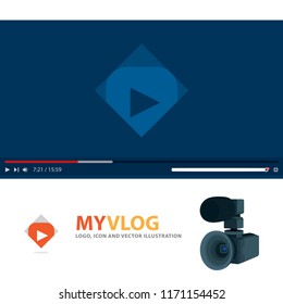 Video player interface illustration. Video player and digital camera.
Social media logo. Video blog design template.