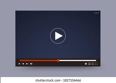 Video player interface illustration. Video player screen with navigation icons. Design mockup of video interface window template.