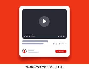 Video player interface isolated on white background. Multimedia frame template. Mockup live stream window, player. Online broadcasting. Social media concept. Vector illustration. EPS 10