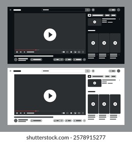 Video Player Interface Mockup for PC in Light and Dark Mode