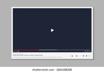 Simulación de la interfaz del reproductor de vídeo para la página web. IU de estilo plano con fondo rojo