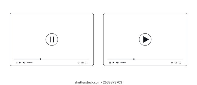 Video Player Interface with Play and Pause Icons in Minimalist Outline Style