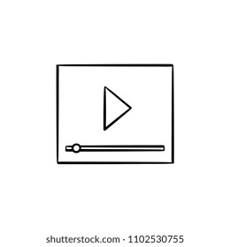 Video player interface with progress bar hand drawn outline doodle icon. Online streaming source vector sketch illustration for print, web, mobile and infographics isolated on white background.