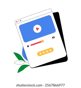 Video Player Interface With Rating System In Flat Vector Illustration Symbolizing Online Media Consumption, Digital Entertainment, And User Engagement, Isolated On White Background.