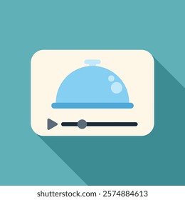 Video player interface showing restaurant cloche, concept for online cooking show, culinary video blog or recipe website