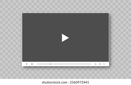 A video player interface template. The control bar with playback controls, progress slider, volume, settings, fullscreen toggle. Simple functional design for media streaming application or video embed