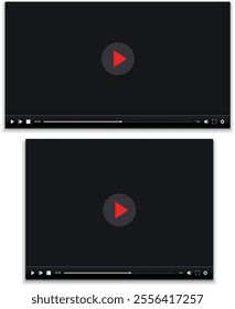 Video player interface template with play button, play video window with navigation icons. Vector illustration