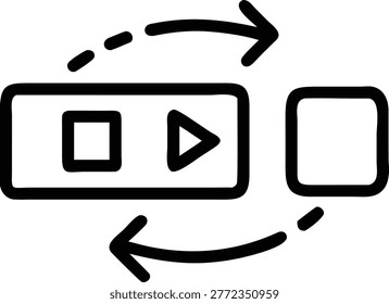 Video player interface with transform arrows. Content sharing or screen mirroring technology.