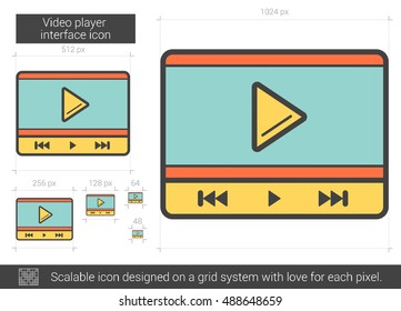 Video player interface vector line icon isolated on white background. Video player interface line icon for infographic, website or app. Scalable icon designed on a grid system.