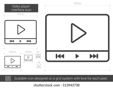 Video player interface vector line icon isolated on white background. Video player interface line icon for infographic, website or app. Scalable icon designed on a grid system.
