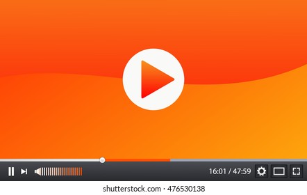 Video Player Interface for Web and Mobile Apps with Loading Bar of Internet Connection. Skin Mock Up. Movie Frame or Template.  Modern 3D Design. Orange Color. Vector Illustrator