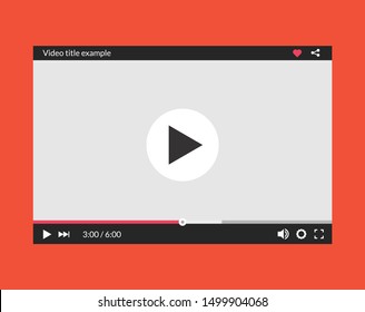 Video player interface web screen template. Media player window bar design mockup