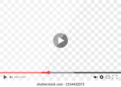 Video player isolated on transparent background. Play button, bar and menu on transparent background. Screen player with interface. Movie window with ui. Modern mockup. Vector.