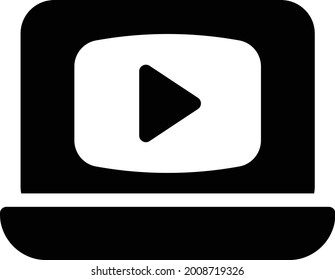 video player laptop vector glyph flat icon