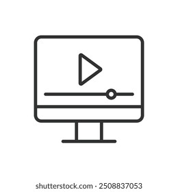 Video · reproductor, en diseño de línea. Video Jugador, Botón de juego, pausa, rebobinar, avance rápido, control de volumen, pantalla completa en el Vector de fondo blanco. Video Icono de trazo editable del jugador.