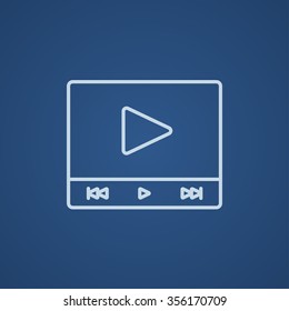 Video player line icon for web, mobile and infographics. Vector light blue icon isolated on blue background.