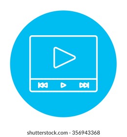 Video player line icon for web, mobile and infographics. Vector white icon on the light blue circle isolated on white background.
