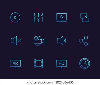 video player line icons set for apps and web