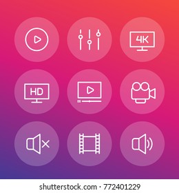 video player line icons set