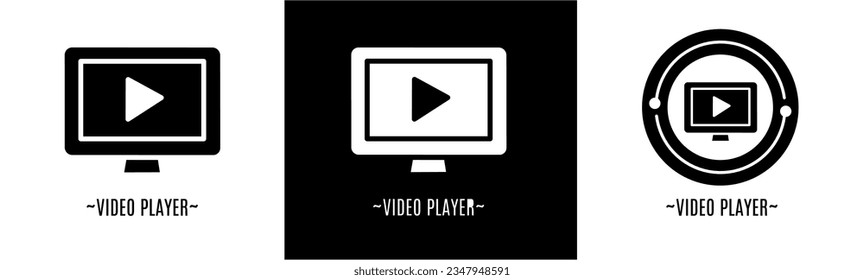 Juego de logotipos para reproductores de vídeo. Colección de logotipos en blanco y negro. Vector de material.