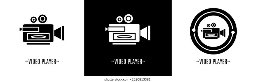 Video player logo set. Collection of black and white logos. Stock vector.