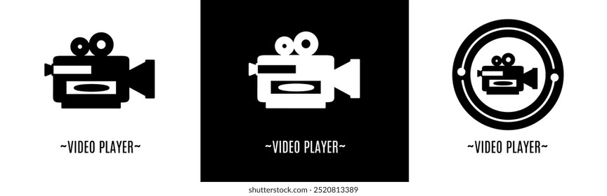 Video player logo set. Collection of black and white logos. Stock vector.