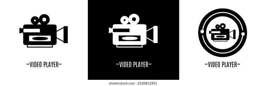 Video player logo set. Collection of black and white logos. Stock vector.