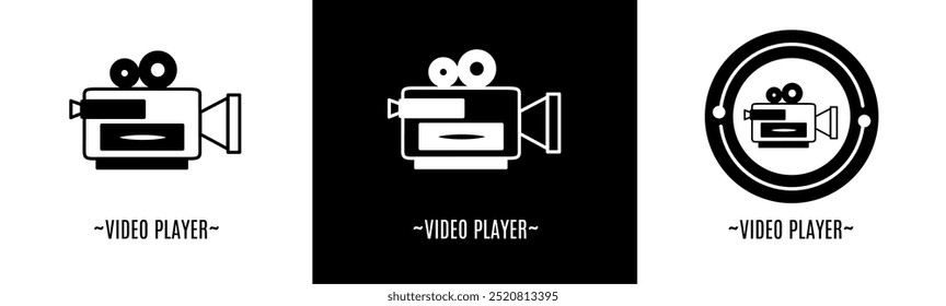 Video player logo set. Collection of black and white logos. Stock vector.