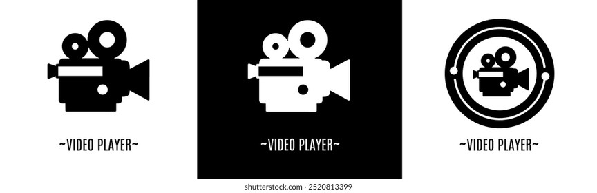 Video player logo set. Collection of black and white logos. Stock vector.