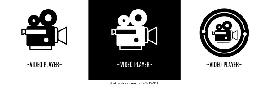 Video player logo set. Collection of black and white logos. Stock vector.