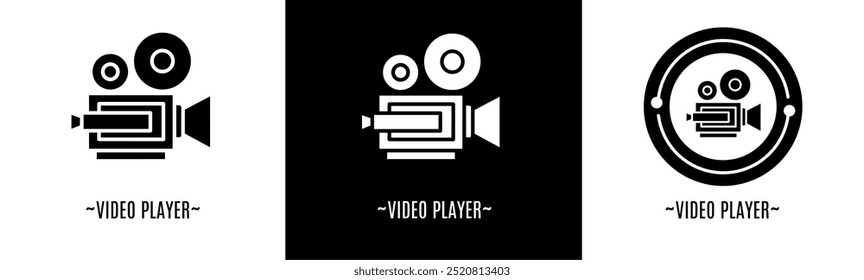 Video player logo set. Collection of black and white logos. Stock vector.