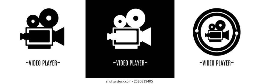 Video player logo set. Collection of black and white logos. Stock vector.