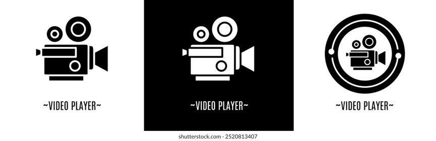 Video player logo set. Collection of black and white logos. Stock vector.