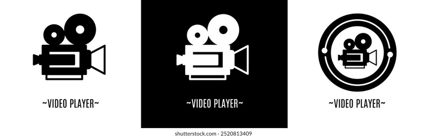 Video player logo set. Collection of black and white logos. Stock vector.