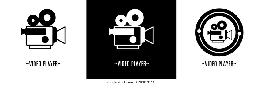 Video player logo set. Collection of black and white logos. Stock vector.