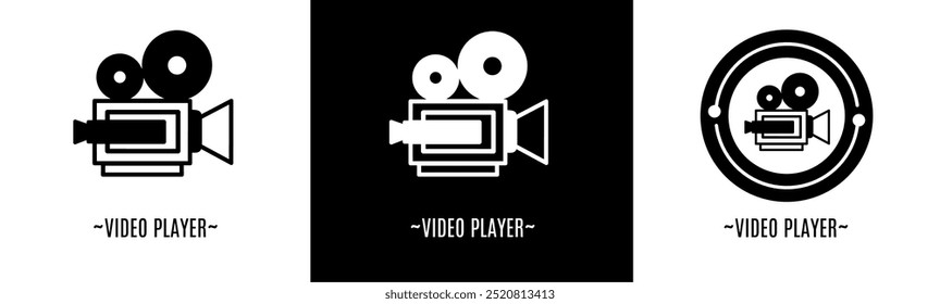 Video player logo set. Collection of black and white logos. Stock vector.