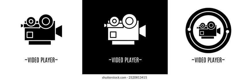 Video player logo set. Collection of black and white logos. Stock vector.