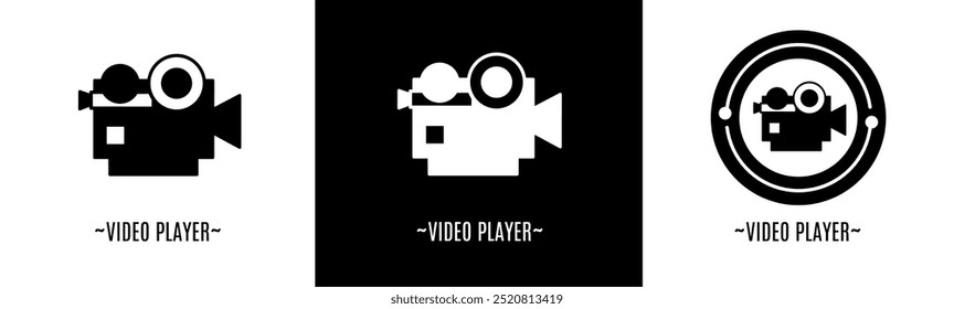 Video player logo set. Collection of black and white logos. Stock vector.