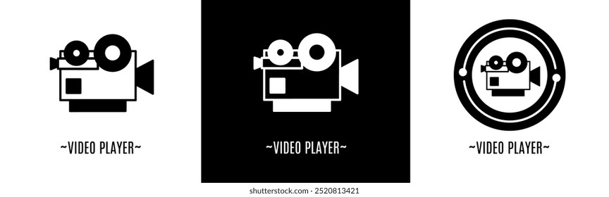 Video player logo set. Collection of black and white logos. Stock vector.