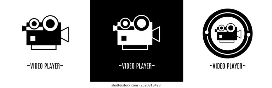 Video player logo set. Collection of black and white logos. Stock vector.