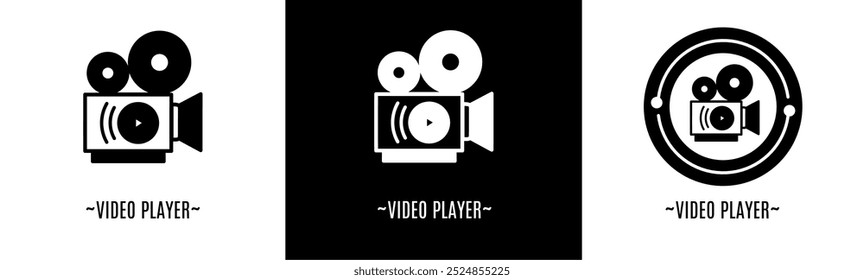 Video player logo set. Collection of black and white logos. Stock vector.