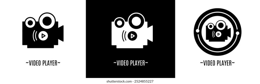 Video player logo set. Collection of black and white logos. Stock vector.