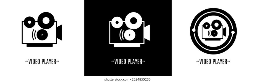 Video player logo set. Collection of black and white logos. Stock vector.